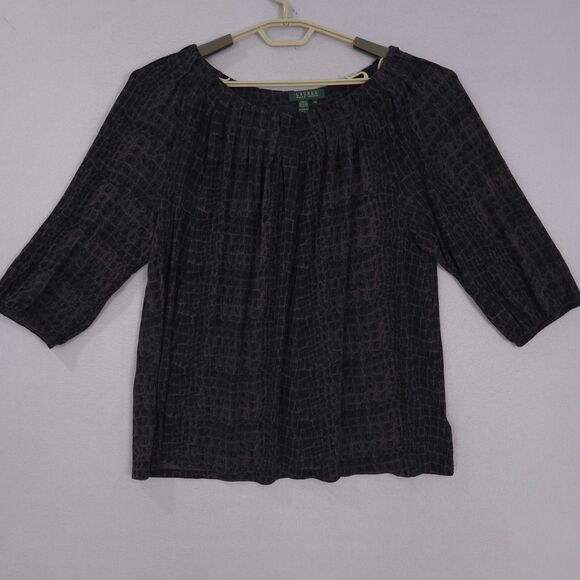 Lauren Ralph Lauren Smocking Top Blouse  Plus Size 3X Scoop Neck Pleated Black - Picture 1 of 11